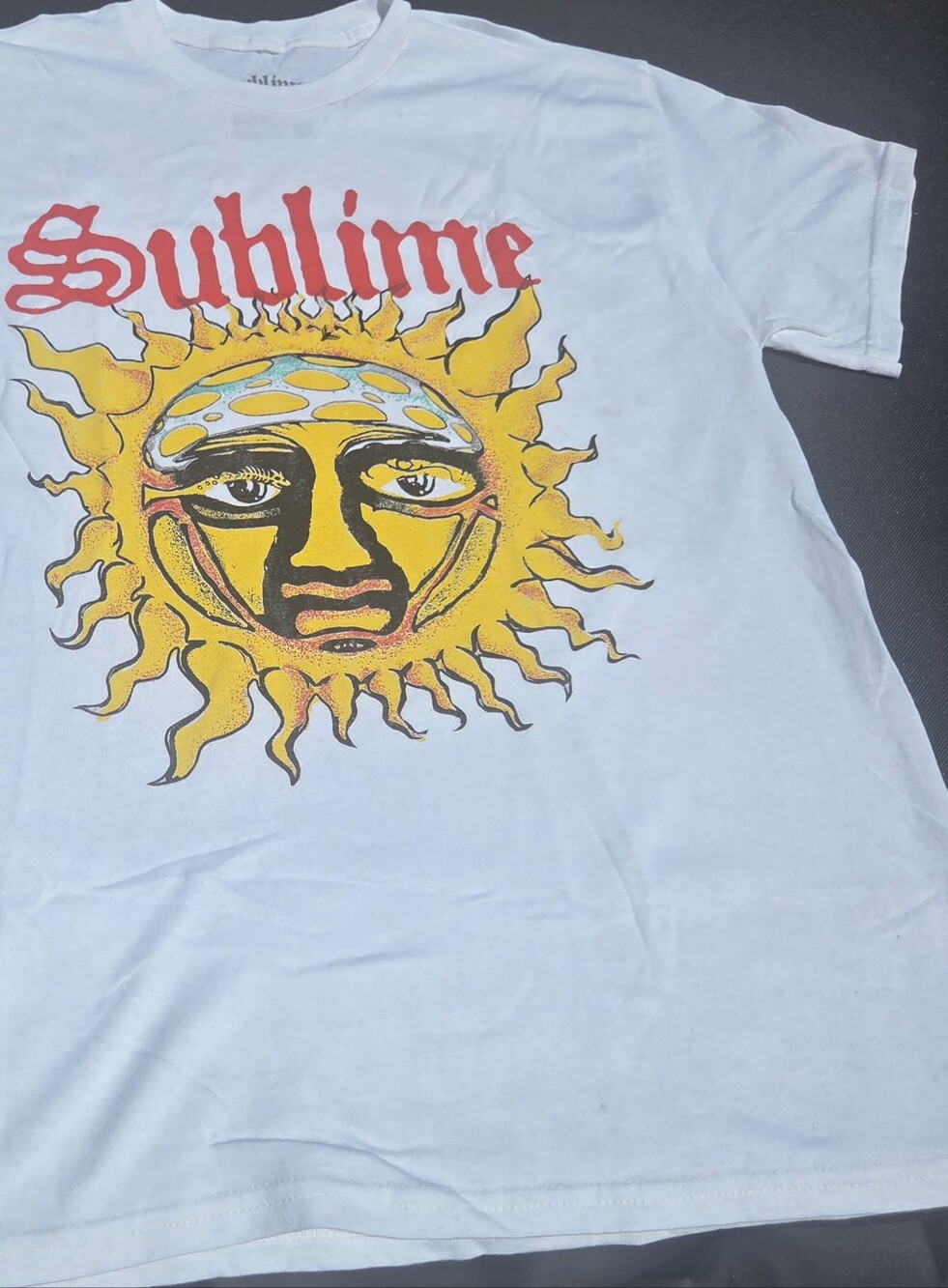 Sublime White Short Sleeve Graphic Tee with Yellow Sun Logo NWOT